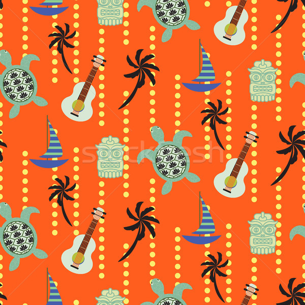 Hawaii beach orange seamless vector pattern. Stock photo © yopixart