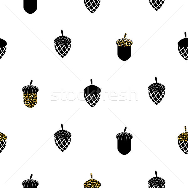 Acorn black and white seamless vector pattern. Stock photo © yopixart