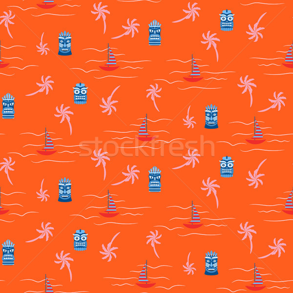 Stock photo: Orange hot colors aloha Hawaii ocean seamless vector pattern.