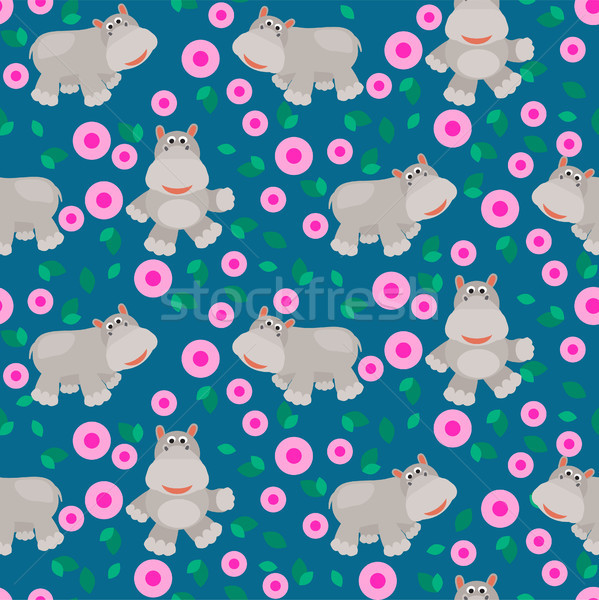 Hippos cartoon vector seamless pattern. Stock photo © yopixart