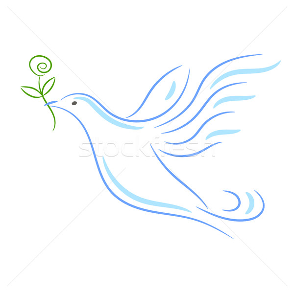 Frieden Taube Skizze Symbol blau Gliederung Stock foto © yopixart
