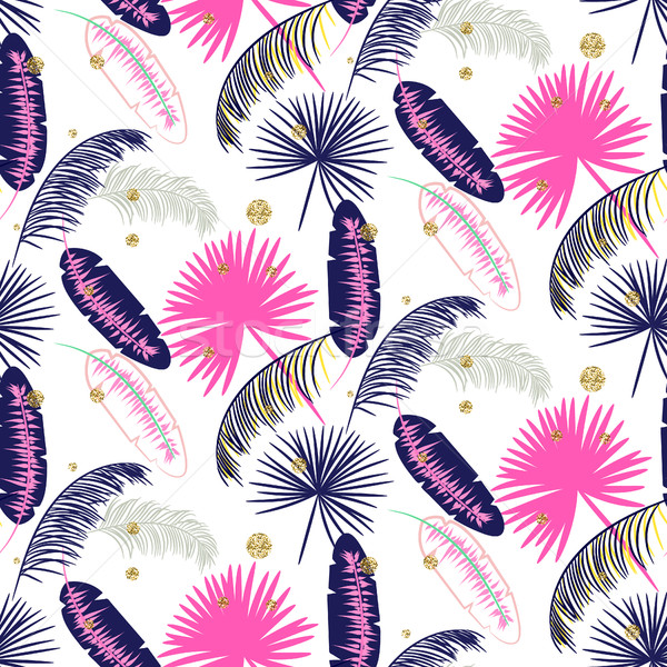 Pink and blue banana palm leaves seamless vector pattern. Stock photo © yopixart