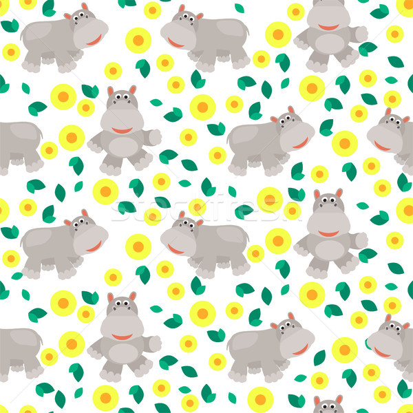 Hippos cartoon vector seamless pattern. Stock photo © yopixart