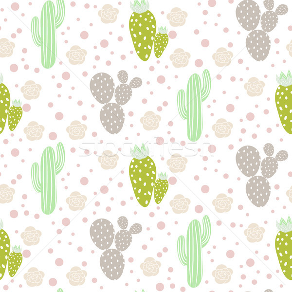 Cactus desert vector seamless pattern. Green and grey nature fabric print texture. Stock photo © yopixart