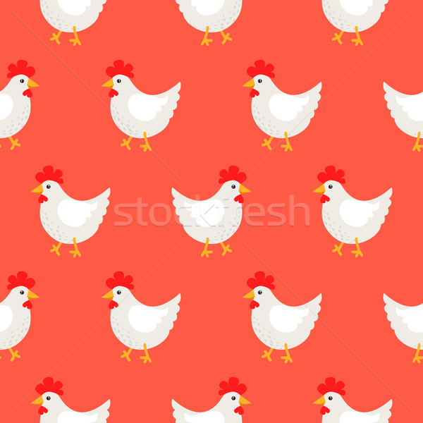 White rooster cute rural seamless vector pattern. Stock photo © yopixart