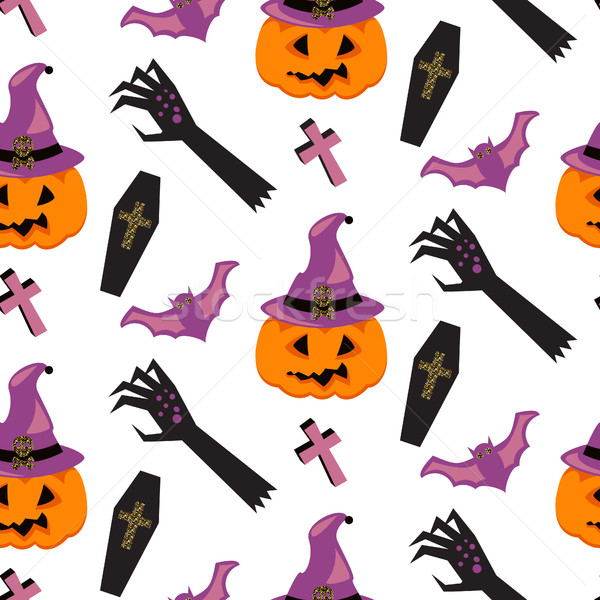 Stockfoto: Halloween · heks · pompoen · vector · kist