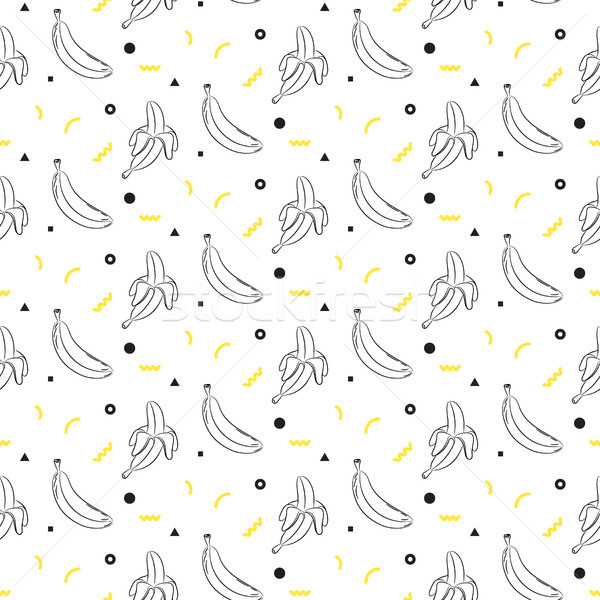 Banana sketch line seamless vector pattern black and white. Stock photo © yopixart