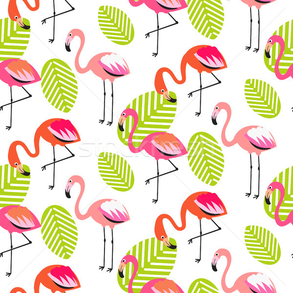 Summer flamingo and leaves seamless pattern. Stock photo © yopixart