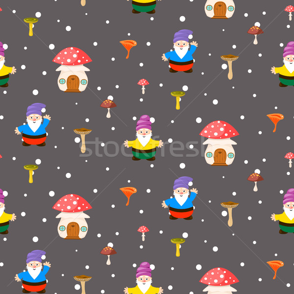 Mushroom home and gnomes seamless pattern. Stock photo © yopixart