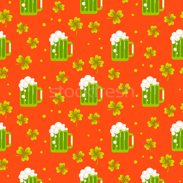 Irish St. Patrick green ale orange seamless pattern. Stock photo © yopixart