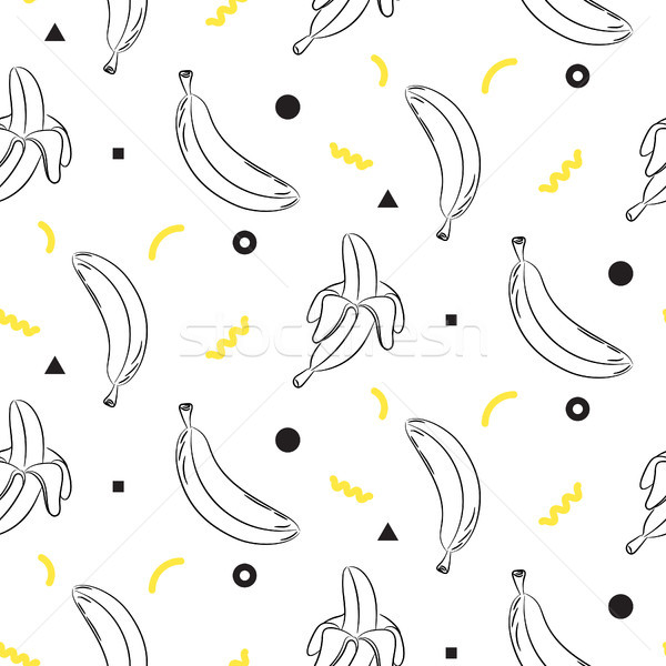 Banana hand drawn sketch line seamless vector pattern black and white. Stock photo © yopixart
