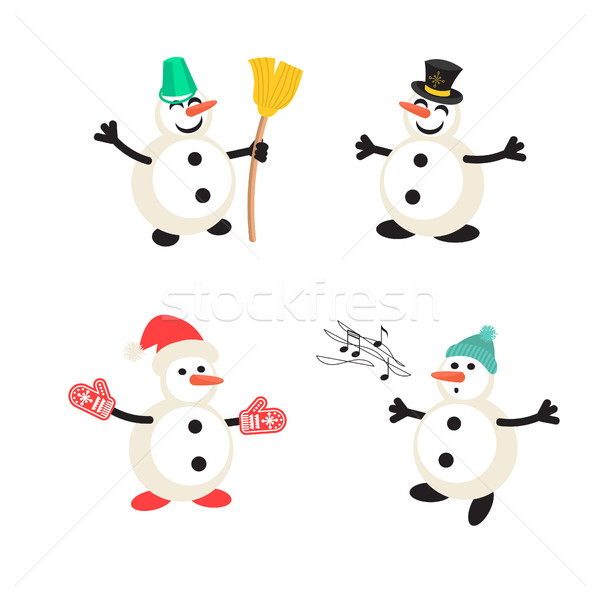 Snowman cartoon vector icon set. Stock photo © yopixart