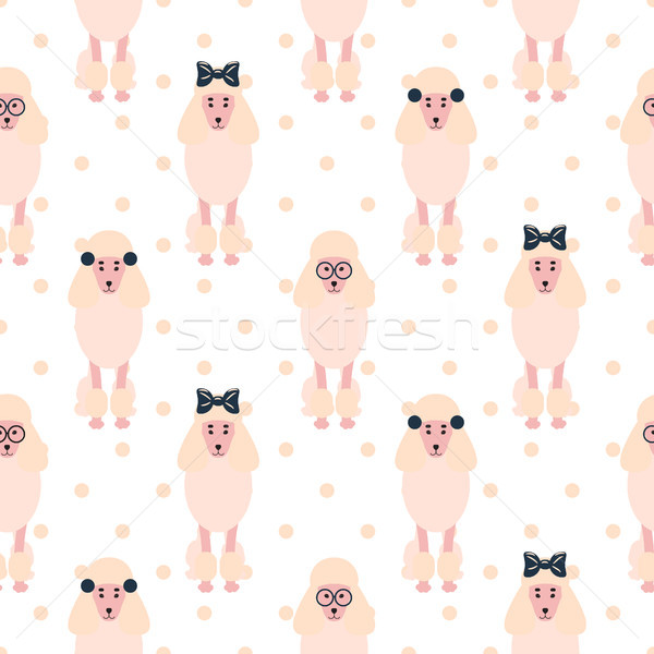 Poodle cute pink dog girlish seamless vector polkadot pattern. Stock photo © yopixart