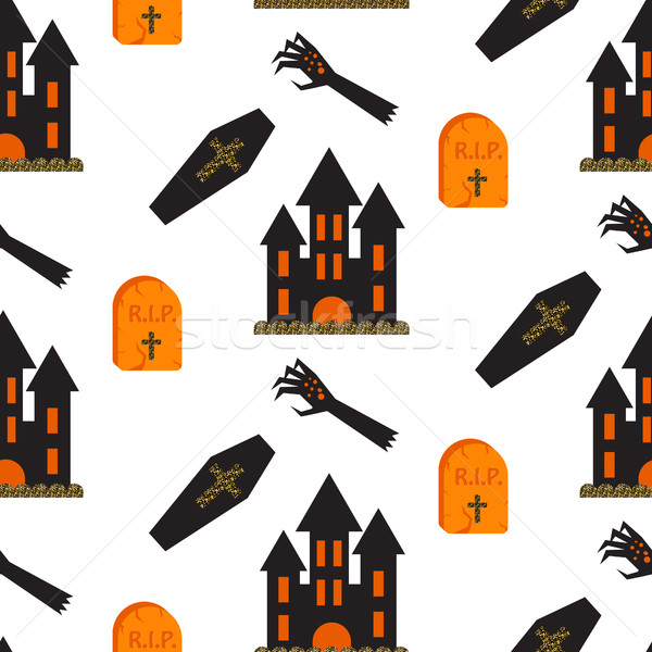 Foto stock: Halloween · castillo · vector · negro · tumba