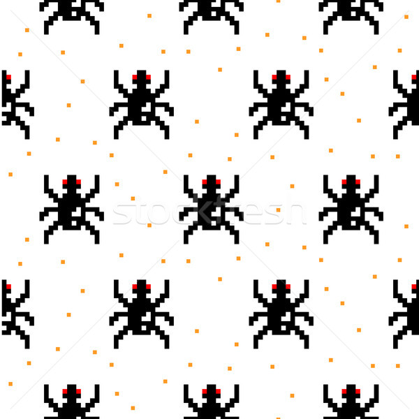 Black spider cartoon pixel art seamless pattern. Stock photo © yopixart