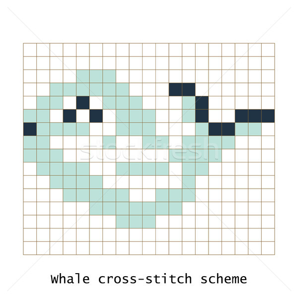 Cross-stitch pixel art butterfly whale animal vector set. Stock photo © yopixart