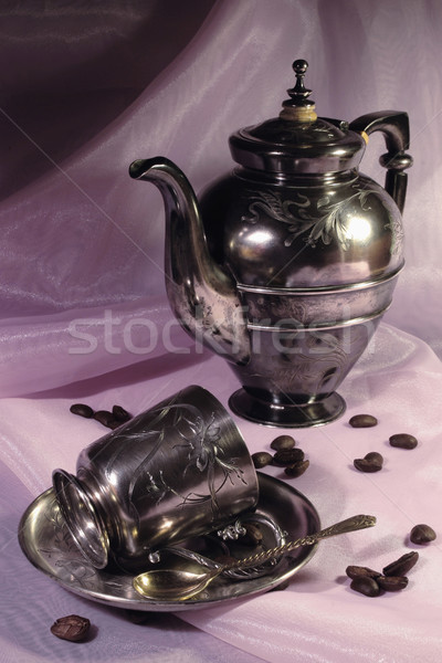 Koffie pot beker zilver dienst ooglid Stockfoto © yul30