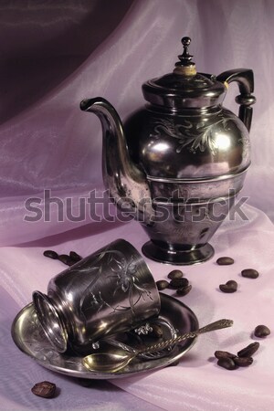 Oude zilver koffie dienst ooglid pot Stockfoto © yul30