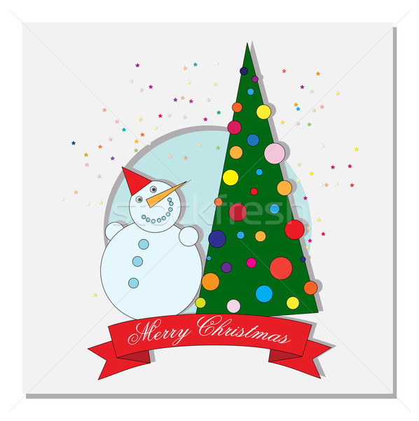 Karte Weihnachtsbaum Halbmond Schneeflocken glücklich Stock foto © yulia_mayevska