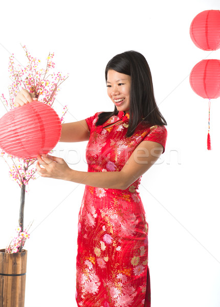 Foto stock: Chinês · menina · ano · novo · chinês · feliz · moda · criança