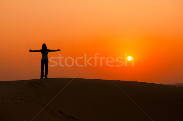 Ragazza silhouette libertà deserto natura Foto d'archivio © yuliang11