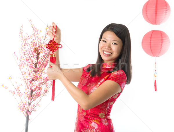 Feliz año nuevo chino Asia nina saludo mujer Foto stock © yuliang11