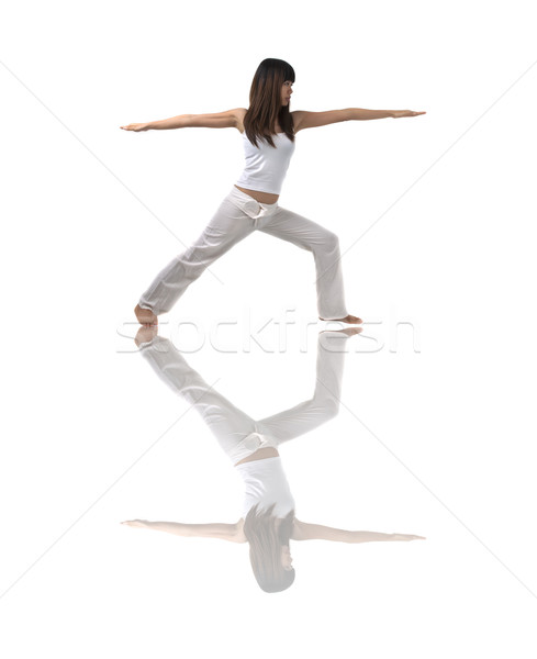 Stockfoto: Asian · meisje · yoga · geïsoleerd · witte · hand