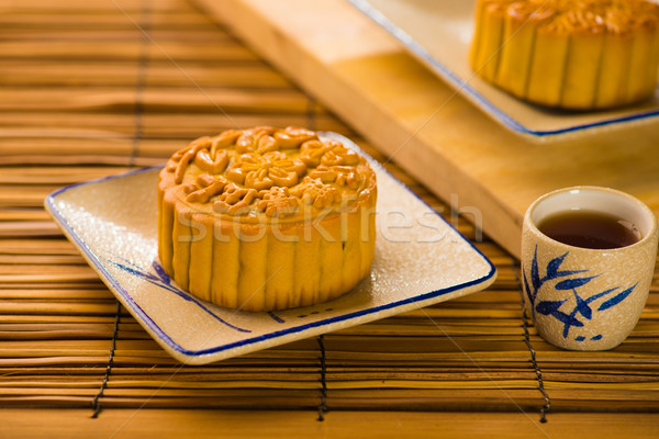 Stock photo: Mooncake for Chinese mid autumn festival foods. The Chinese word