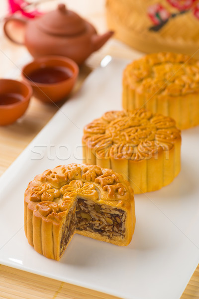 Mooncake for Chinese mid autumn festival foods. The Chinese word Stock photo © yuliang11