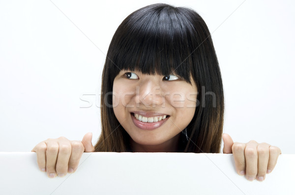 アジア 少女 笑みを浮かべて ブランクカード ボード 女性 ストックフォト © yuliang11