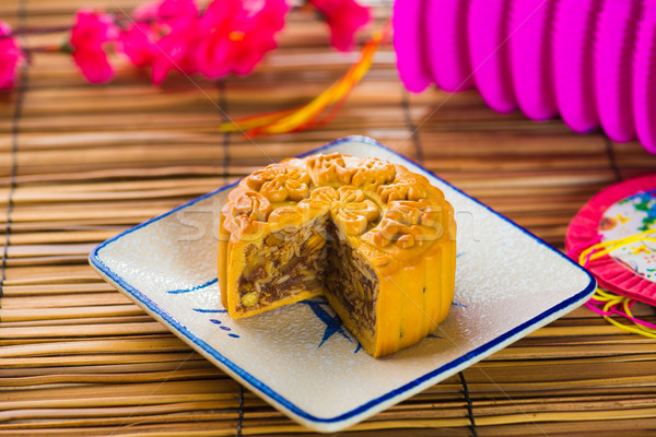 Mooncake for Chinese mid autumn festival foods. The Chinese word Stock photo © yuliang11