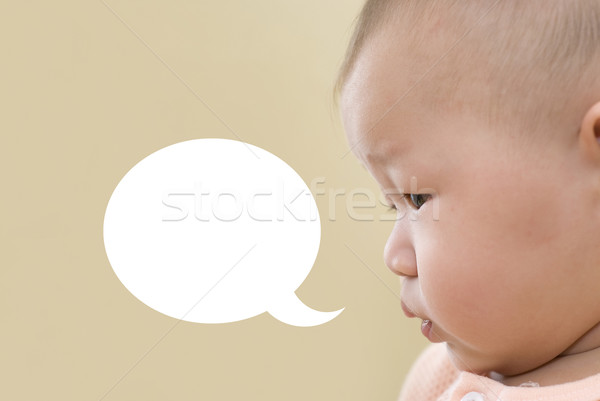 Asian baby pensiero nube occhi capelli Foto d'archivio © yuliang11