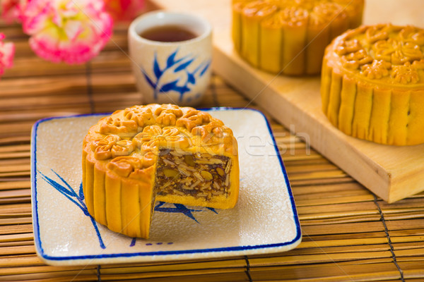 Mooncake for Chinese mid autumn festival foods. The Chinese word Stock photo © yuliang11