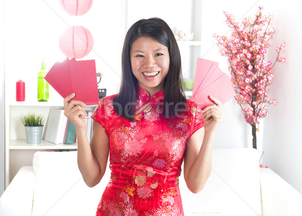 Ano novo chinês menina vermelho feliz moda criança Foto stock © yuliang11