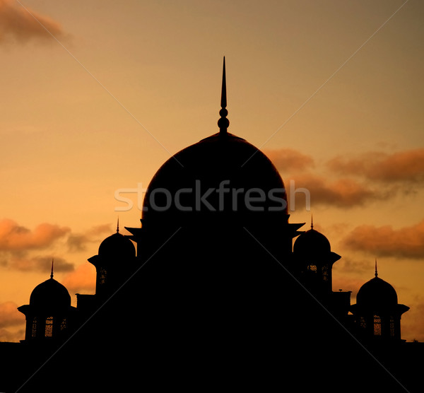 Moskee hemel gebouw landschap achtergrond zonsopgang Stockfoto © yuliang11