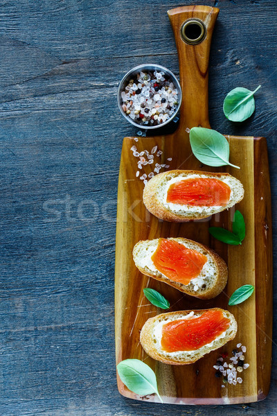 Salmon, ricotta and basil sandwiches Stock photo © YuliyaGontar