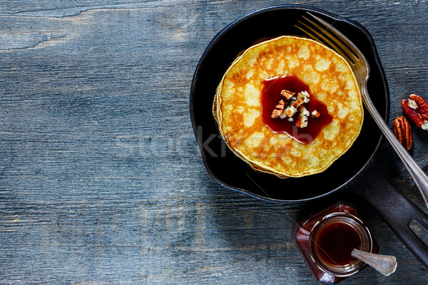 Stack of american pancakes Stock photo © YuliyaGontar
