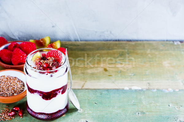 Foto d'archivio: Greco · yogurt · frutti · di · bosco · colazione · jar · fresche