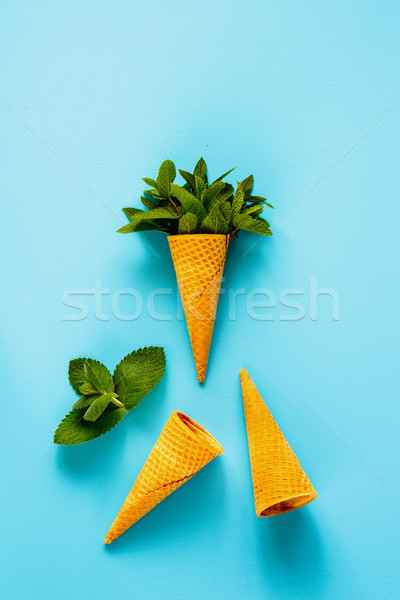 Foto stock: Cone · de · primavera · verão · doce · waffle