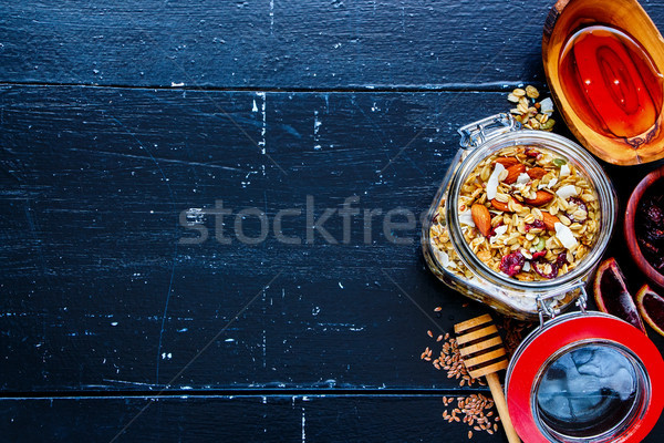 Jar of homemade granola Stock photo © YuliyaGontar