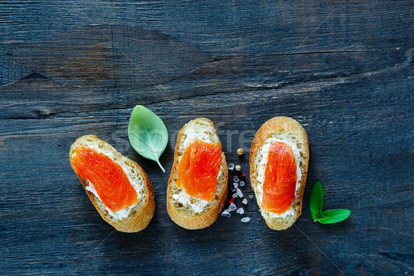 Salmon, ricotta and basil sandwiches Stock photo © YuliyaGontar