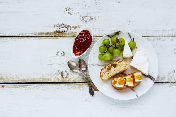 Stock fotó: Brie · sajt · füge · lekvár · szendvicsek · reggeli · szett