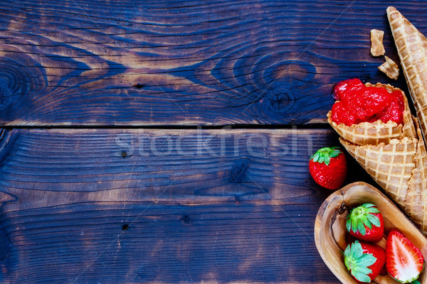домашний клубника шербет вафельный конус Сток-фото © YuliyaGontar