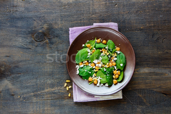 Salad with spinach leaves Stock photo © YuliyaGontar