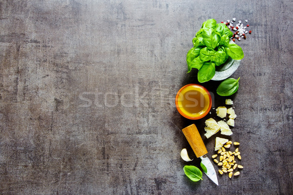 Foto stock: Ingredientes · pesto · molho · italiano · orgânico · escuro