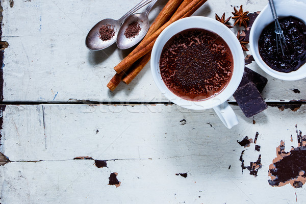 Forró csokoládé fűszer bögre fahéj ánizs csillagok Stock fotó © YuliyaGontar