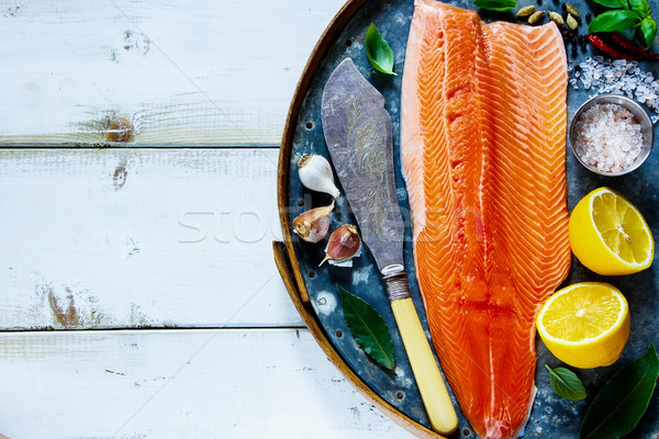 ストックフォト: 鮭 · フィレット · 材料 · 古い · さびた · 鉄