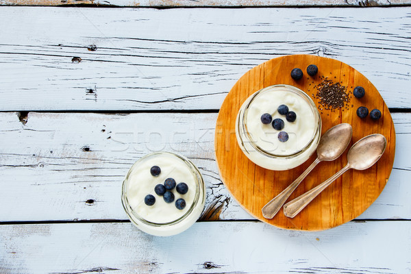 Stock photo: Mason jars of yogurt