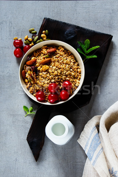 Stock fotó: Egészséges · reggeli · hozzávalók · házi · készítésű · granola · diók