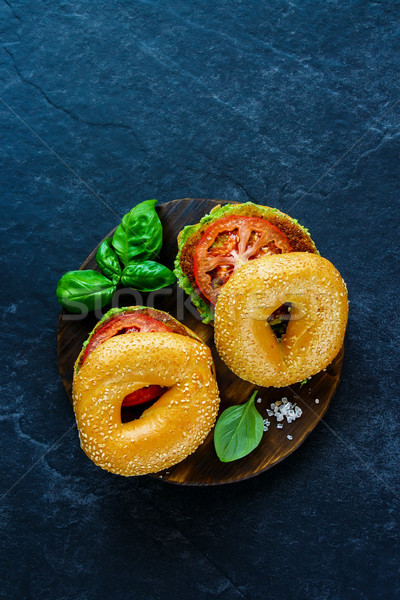 Stock fotó: Reggeli · vegan · hamburger · ízletes · bagel · paradicsom